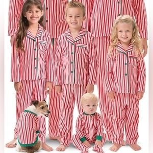 Pat Pat Family red and white button down striped pajamas xmas fleece NWT